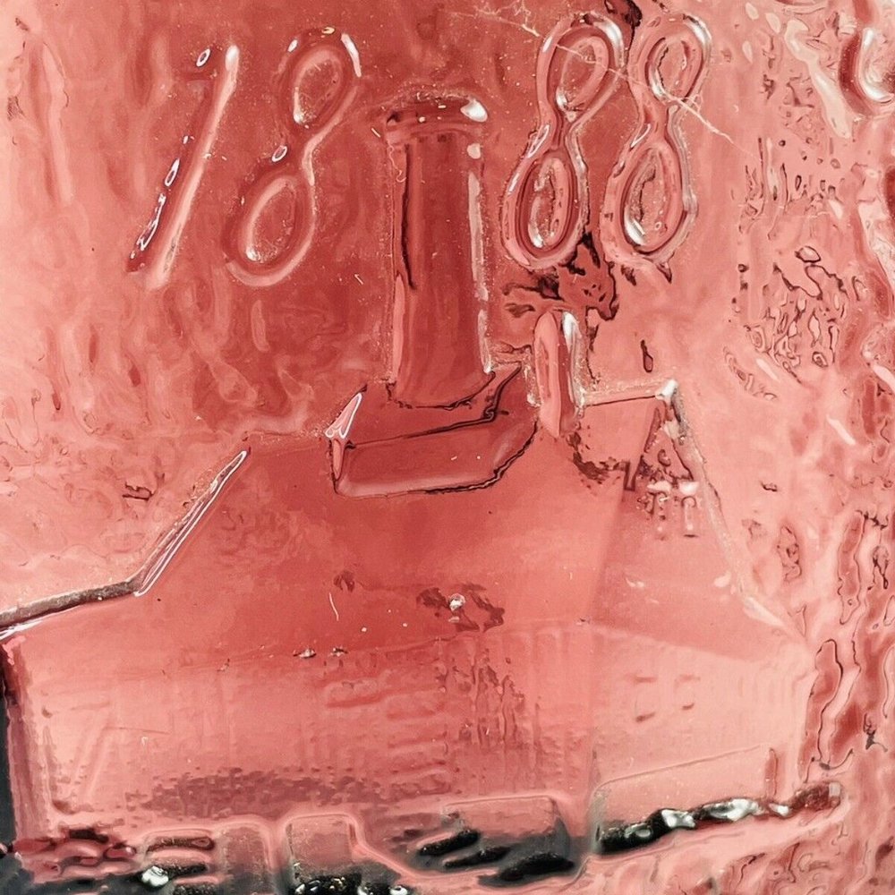 Vintage Red Carnival M Bottle Benjamin Franklin Bi Wheaton Glass Works Vase - Picture 11 of 12